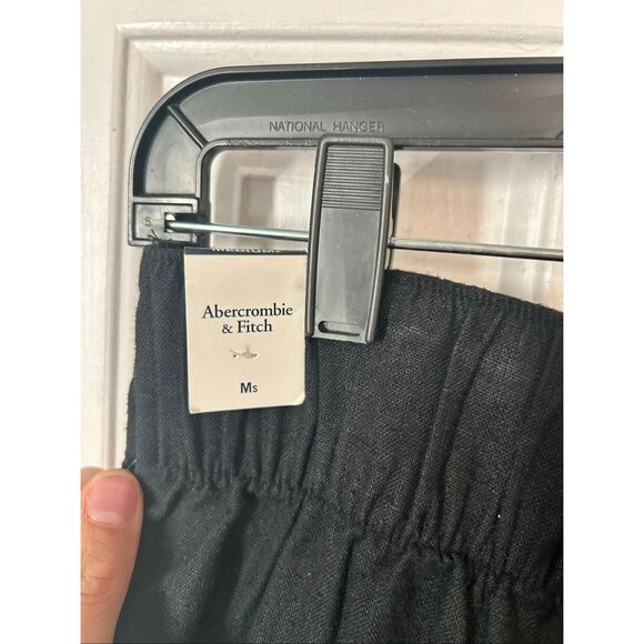 Abercrombie & Fitch black sz M linen wide leg pants w stretchy back linen & cott - Picture 4 of 7